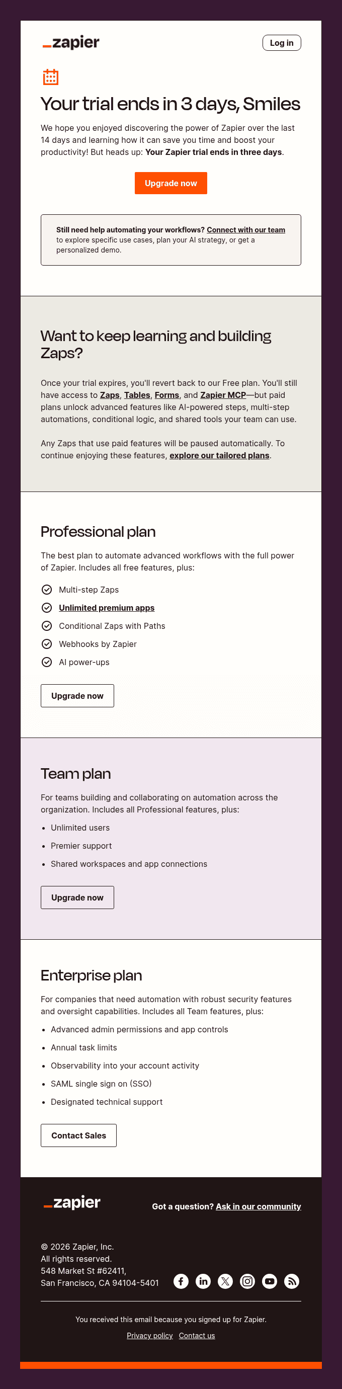 Your Zapier trial ends in three days ⏲️