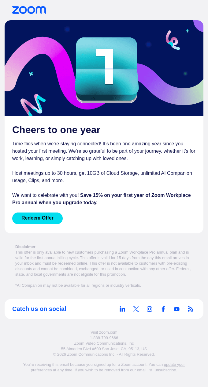 Can you believe it’s already been a year?Sent via Salesforce MC
