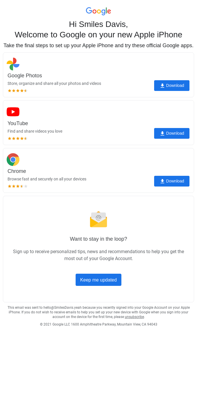 ✅ Smiles Davis, finish setting up your Apple iPhone with the latest Google apps