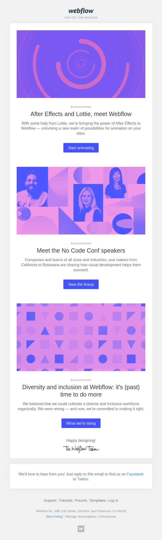 🎉 Lottie is here + 📣 No Code Conf speakers + 👥 Diversity at Webflow