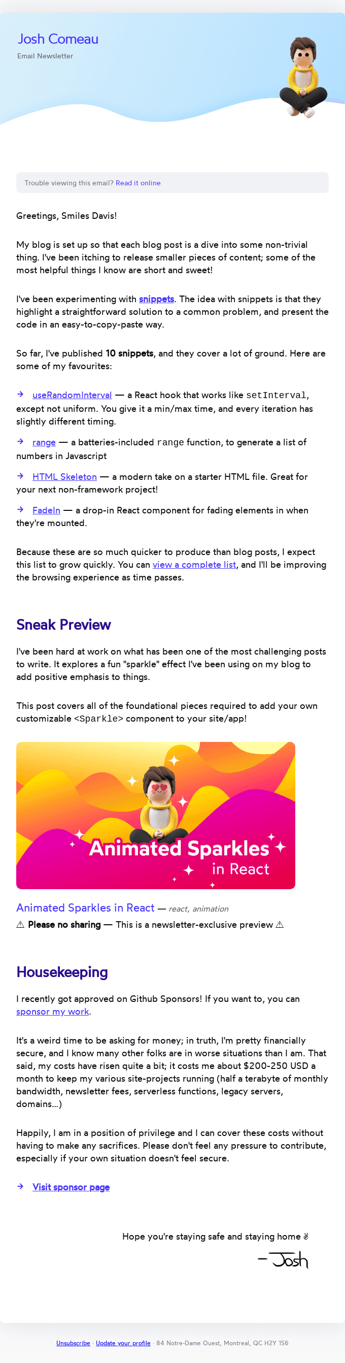 ✨ New tutorial: Sparkly text in React! Plus, 10 happy snippets 🗃