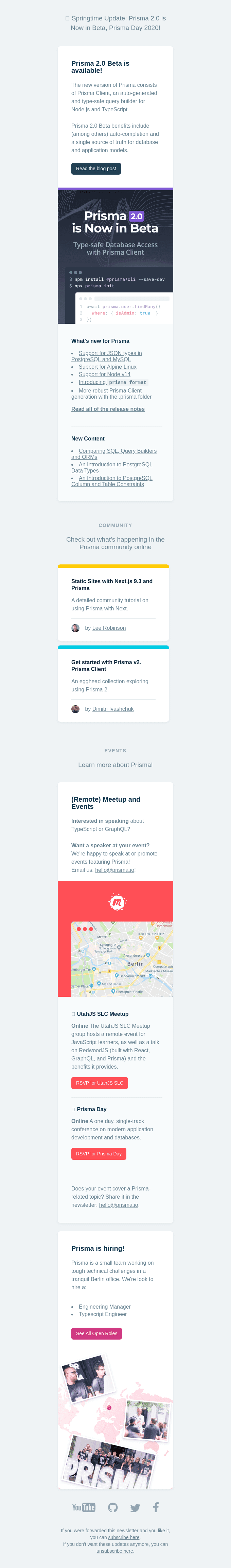 🌸 Springtime Update: Prisma 2.0 in Beta, Prisma Day 2020!
