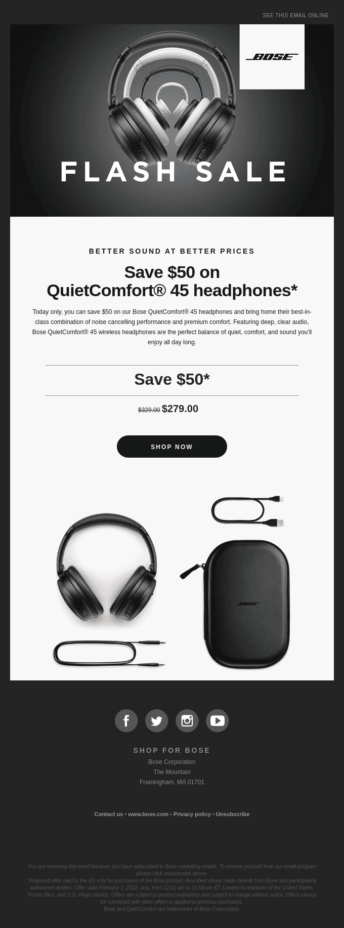 1-day sale! $50 off our best selling QC45