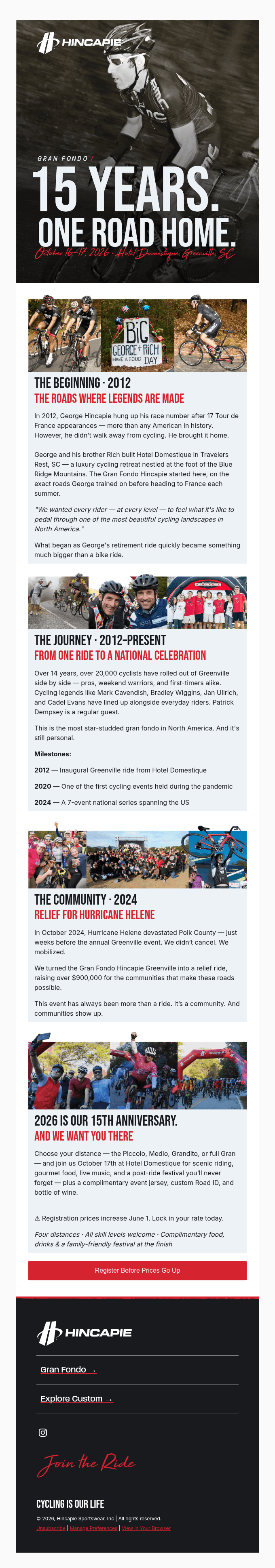 15 Years of Gran Fondo Hincapie Greenville — Celebrate With Us
