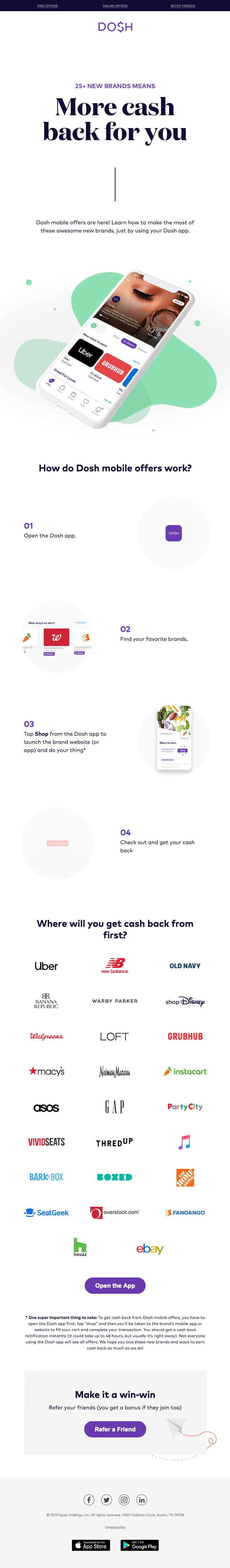 🎉 25+ New Brands on Dosh ✨ Uber, Walgreens, Old Navy, eBay + more 🙌