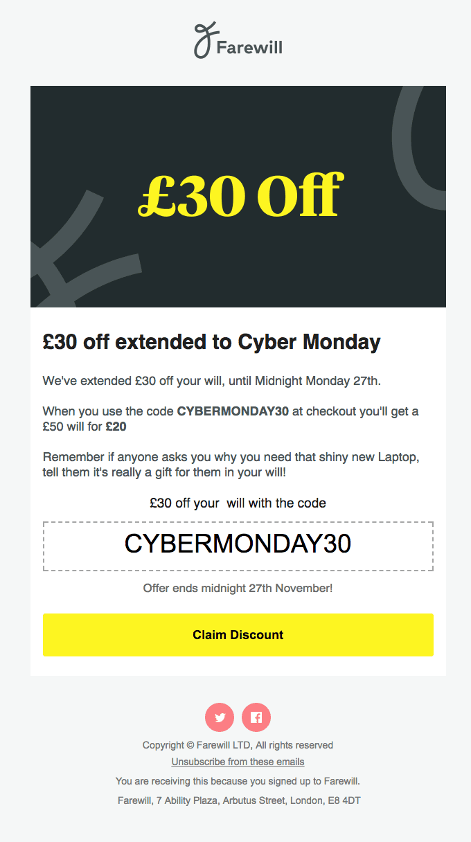 £30 off extended to Cyber Monday