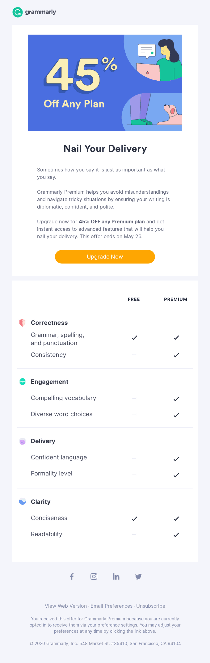 45% OFF all plans! Upgrade to Premium and deliver your message with poise