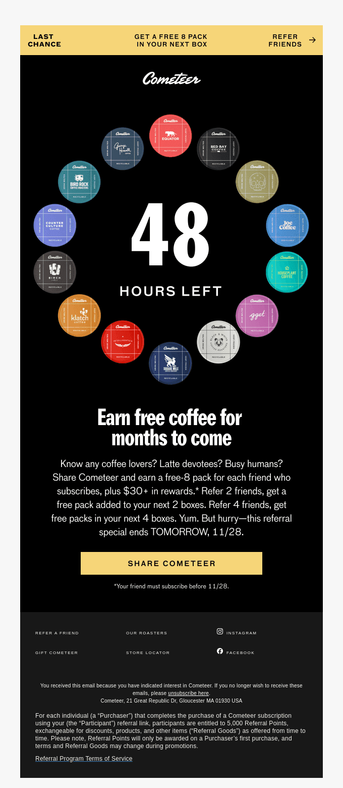 48 Hours Left: Share Cometeer, earn free packs