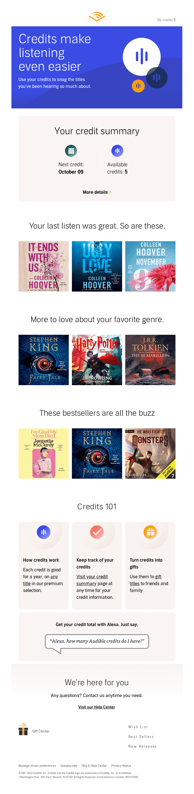 5 credits to use. So many top titles to discover.