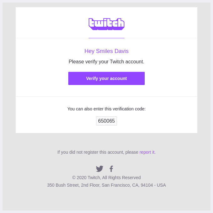 650065 – Your Twitch Verification Code