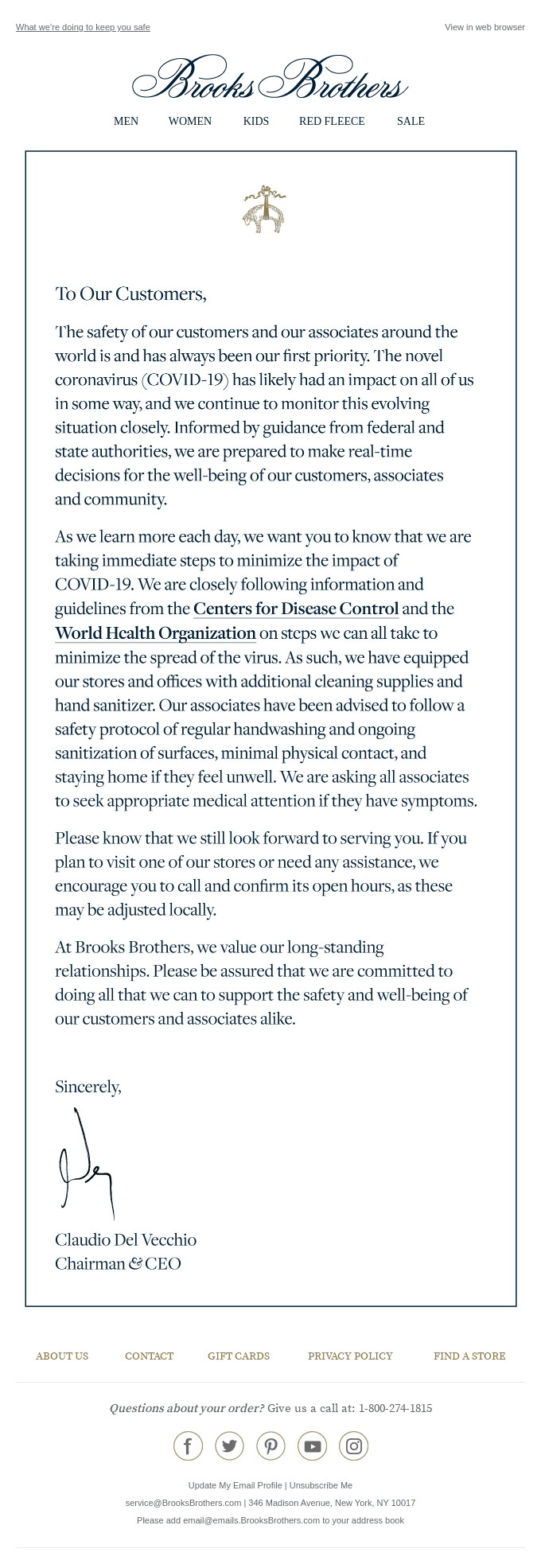A note to our customers about COVID-19