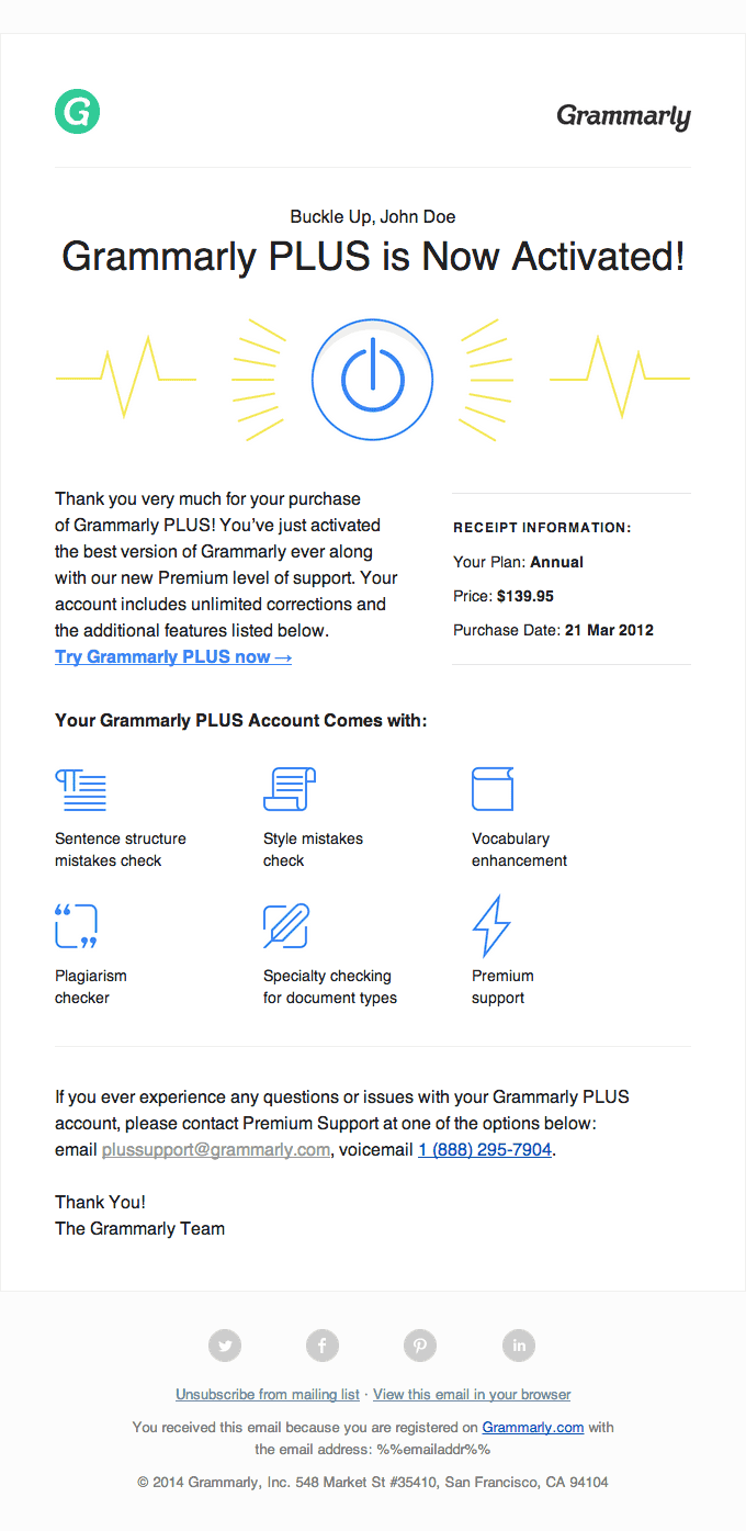 Grammarly PLUS is Now Activated! Open for Details