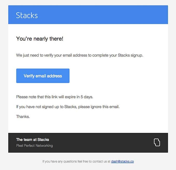 Account Verification Email Design from Stacks