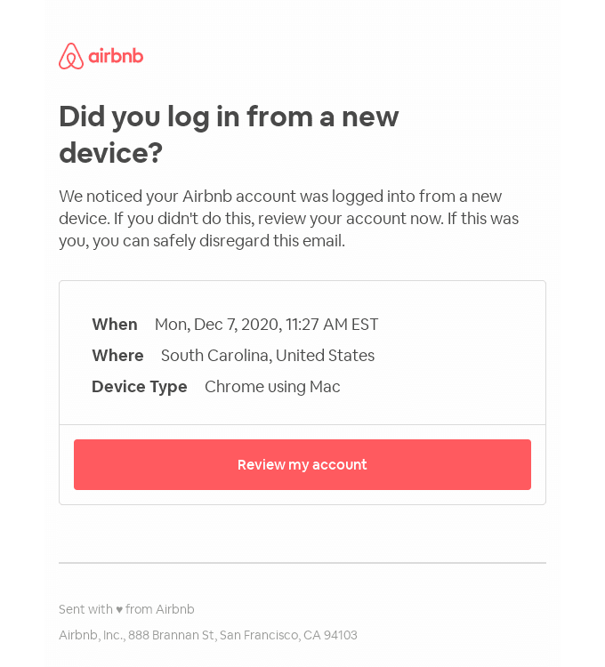 Account activity: New login from Chrome