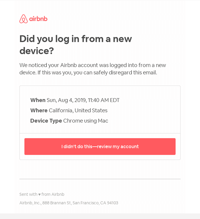 Account alert: New login from Chrome