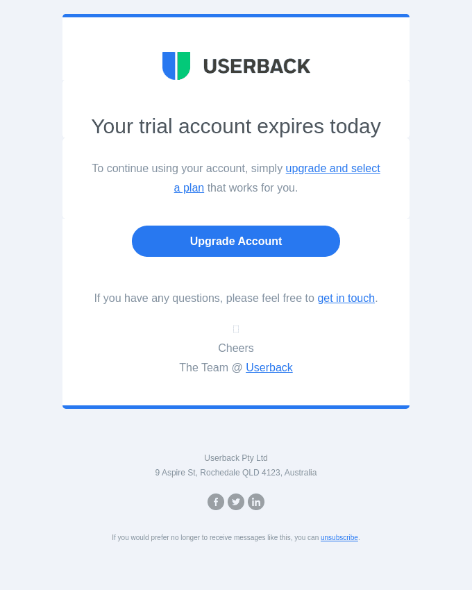 Action required: Your account expires today