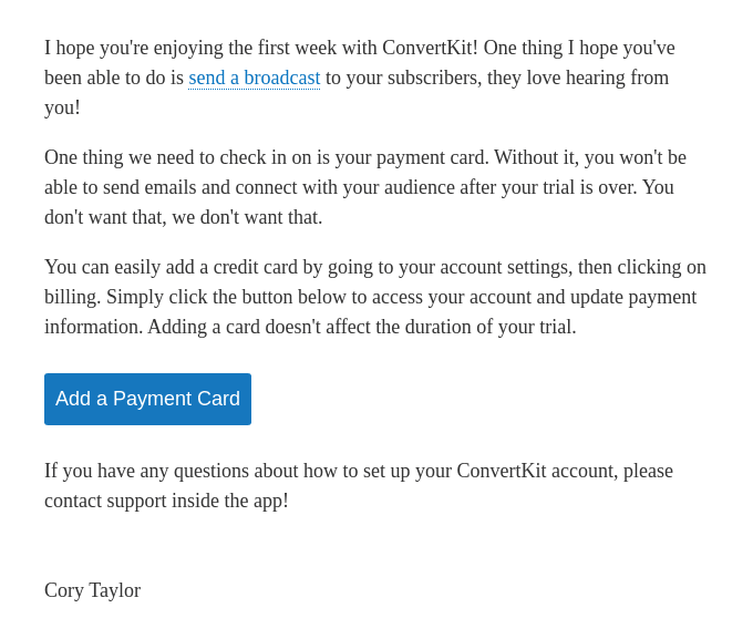 Add a payment card to your ConvertKit account