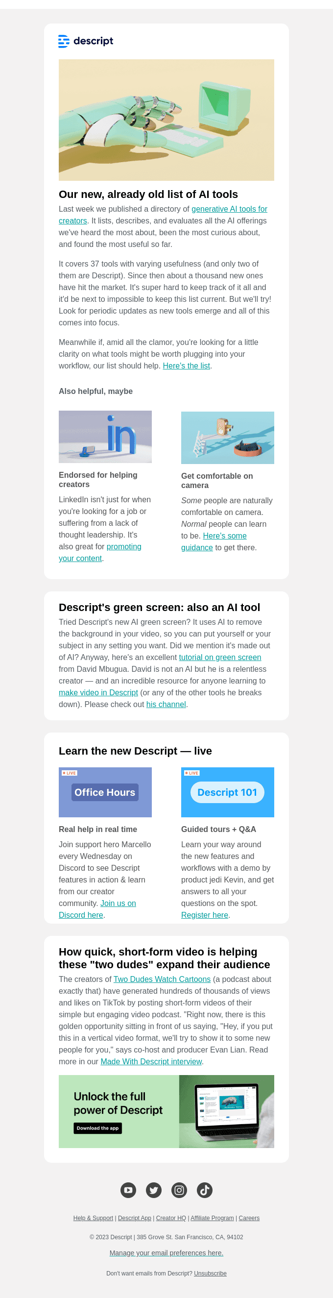 AI tools for creators + green screen + more
