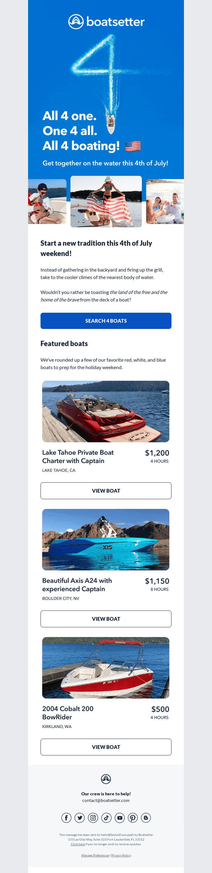 All 4 one. One 4 all. All 4 boating!