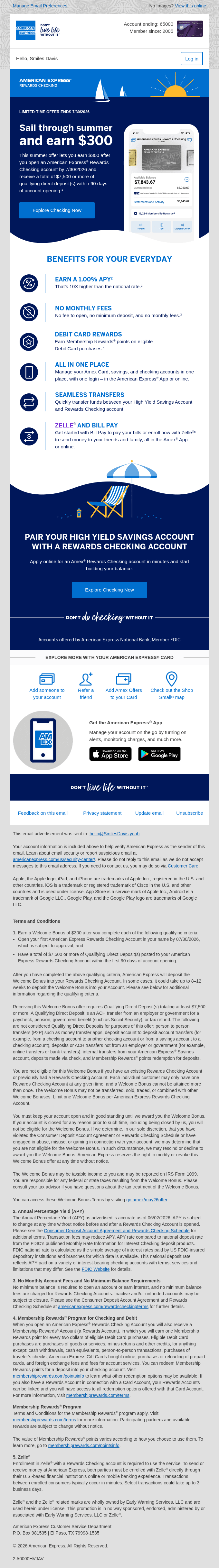 Smiles, earn $300 with Amex® Rewards Checking and celebrate this summer