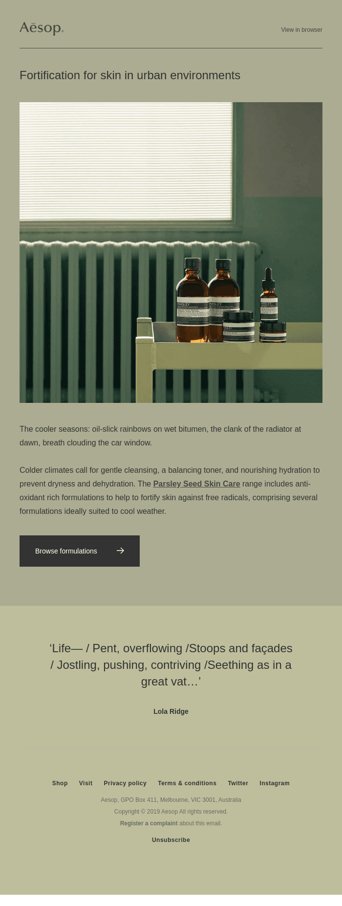 An anti-oxidant rich regimen for cool climes
