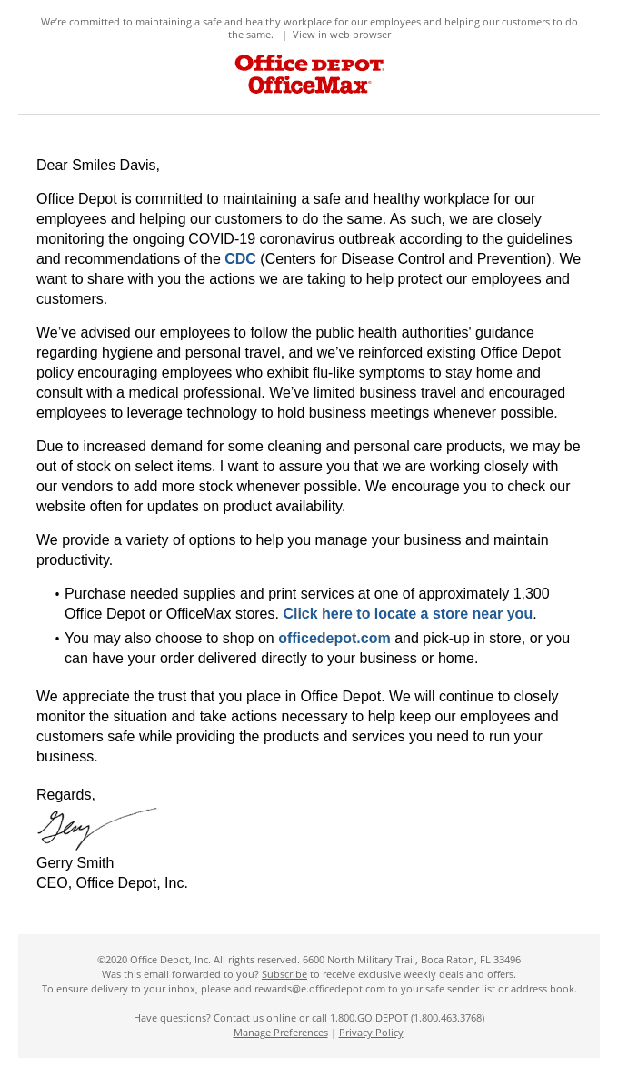 An important message from Office Depot CEO Gerry Smith
