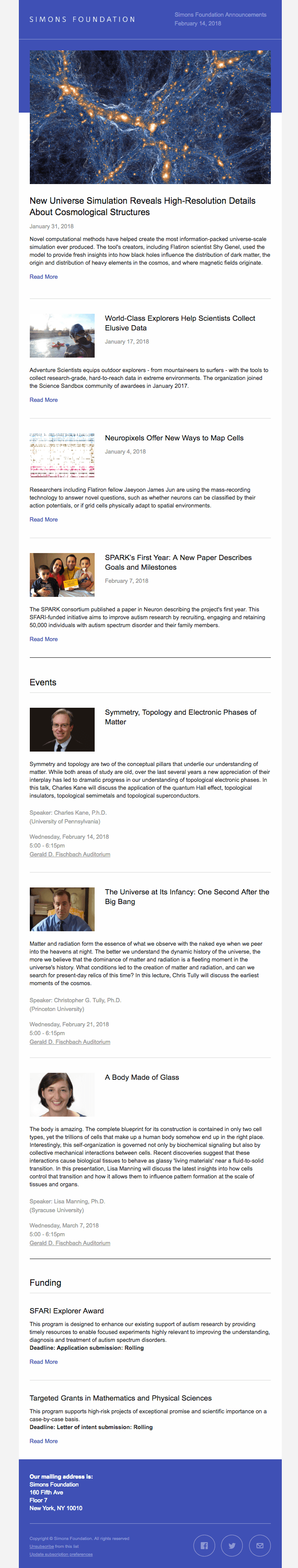 Announcements From the Simons Foundation