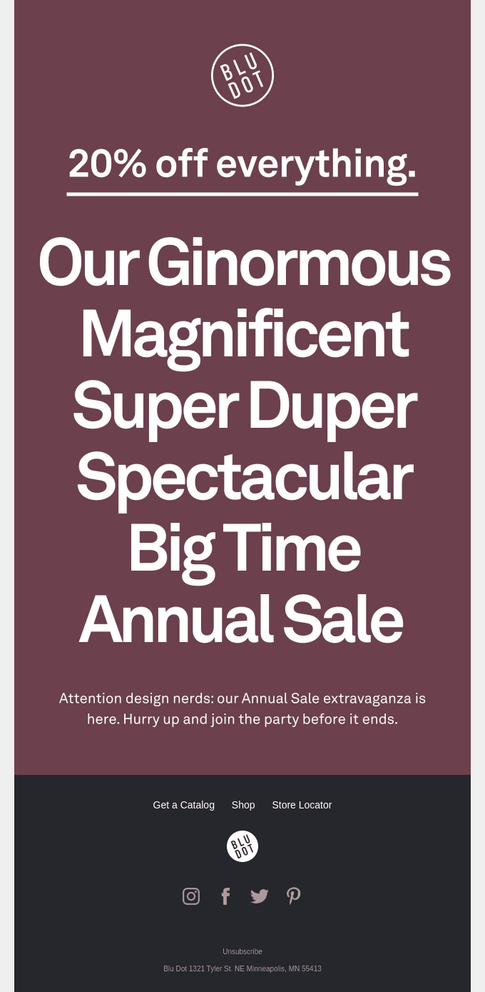 Annual Sale extended! 20% off everything.