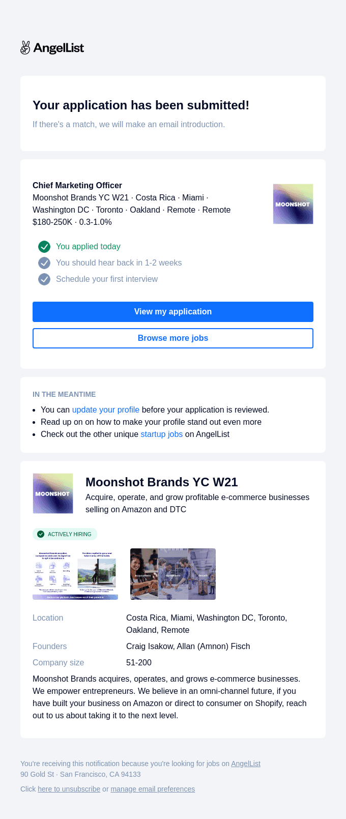 Application to Moonshot Brands YC W21 successfully submitted