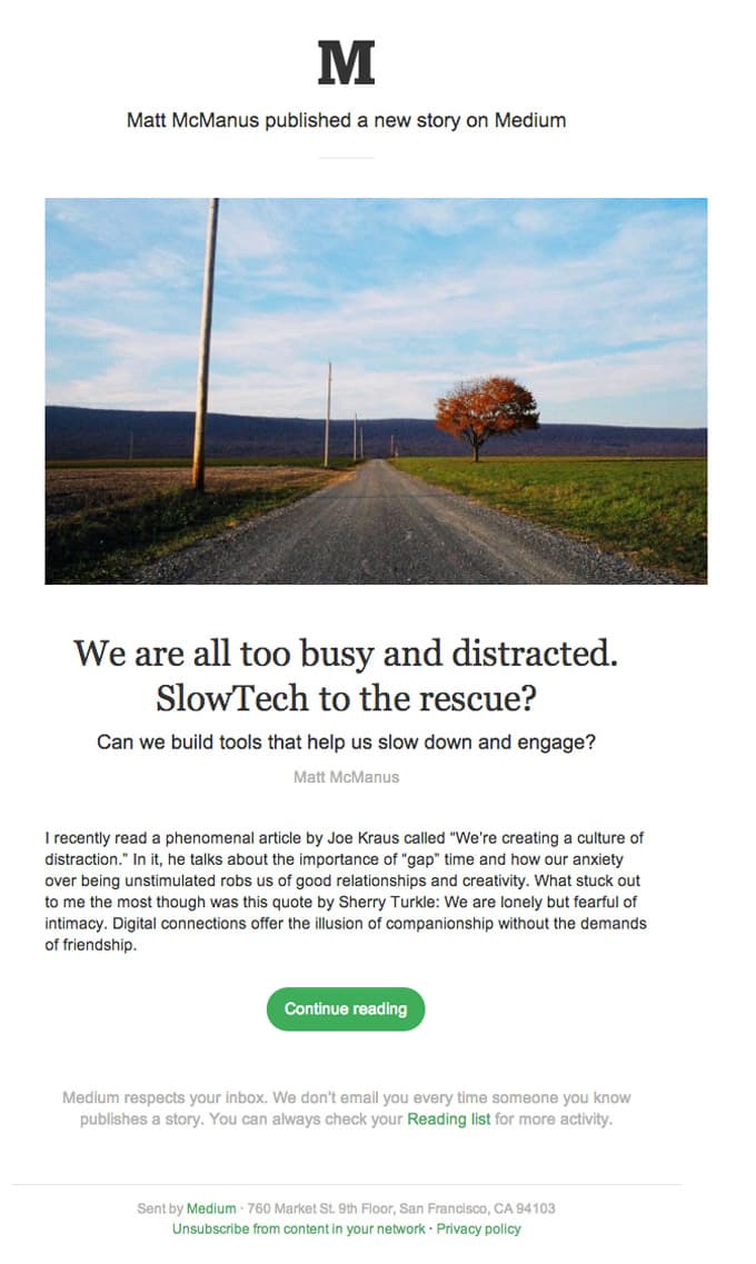 Article Update Email Design from Medium