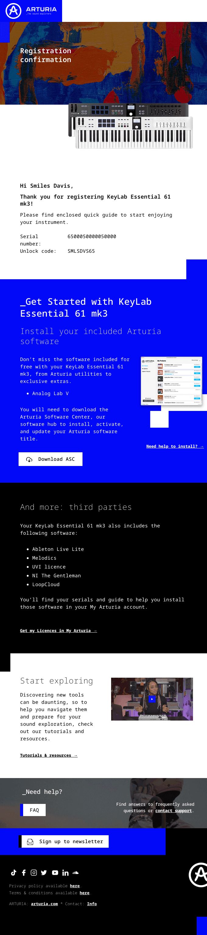 Arturia - KeyLab Essential 61 mk3 - Successfully Registered