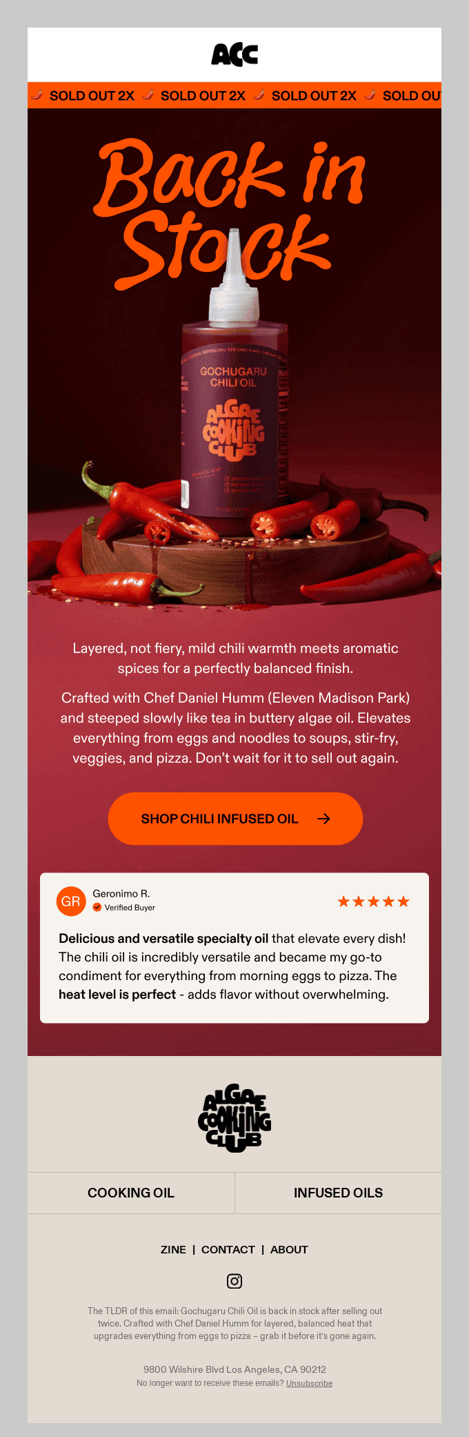 Email Marketing Esempi: 15 Email da cui prendere ispirazione 6 BACK IN STOCK: Chili Infused Oil