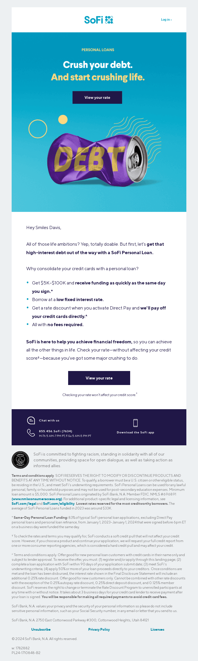 Beat credit card debt! You're eligible for a personal loan opportunity with SoFi.