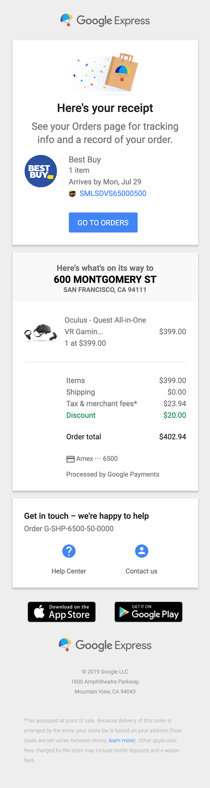 Best Buy order receipt (G-SHP-6500-50-0000)