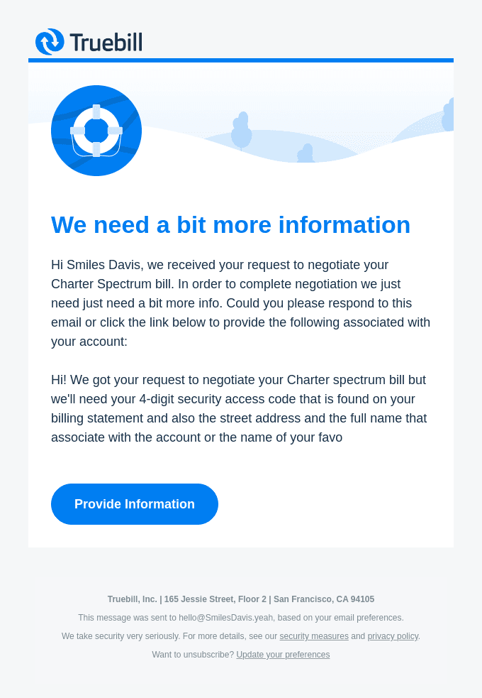 Bill negotiation update - we need just a bit more info!
