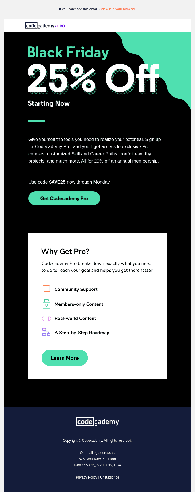 Black Friday Sale on Codecademy Pro