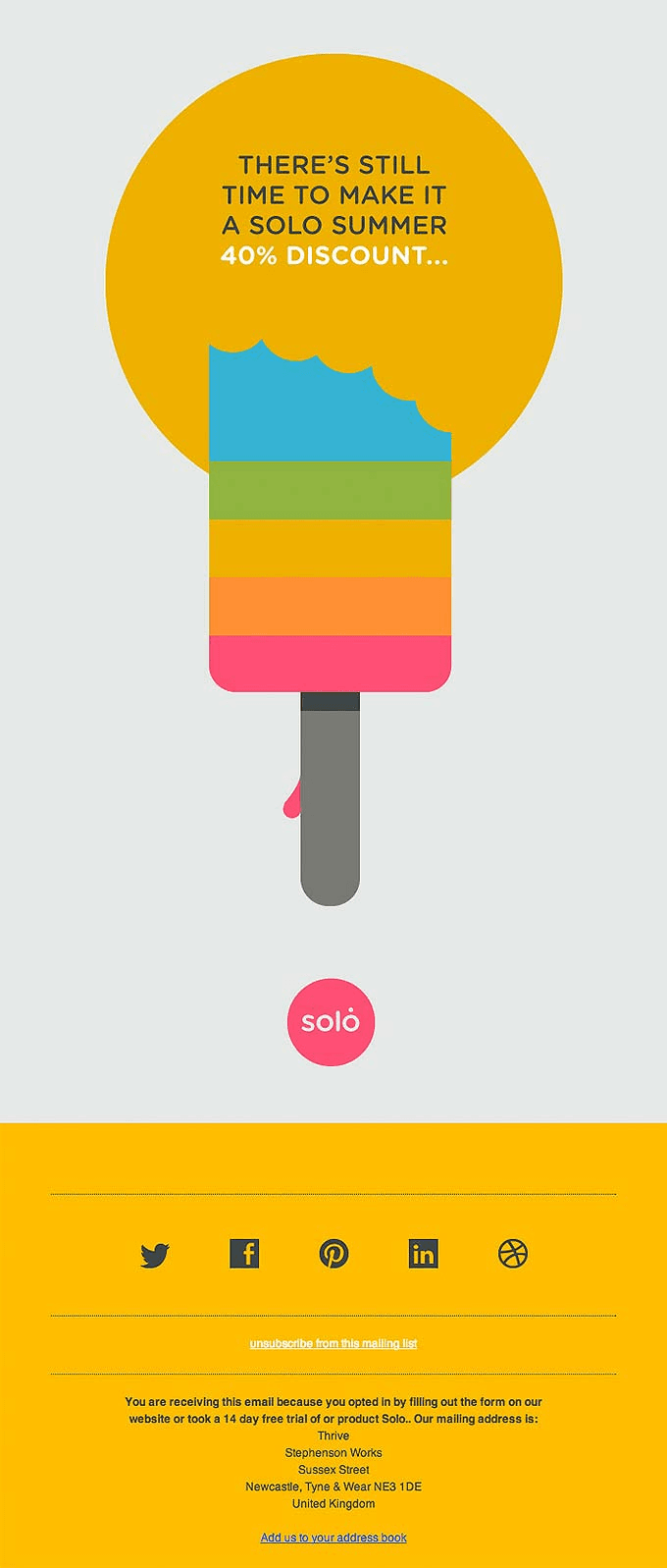 Bold Promotional Product Sale Email Design from Solo Project Management