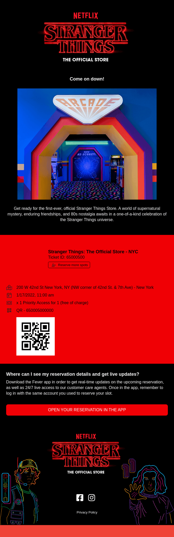 Booking confirmation: Stranger Things: The Official Store