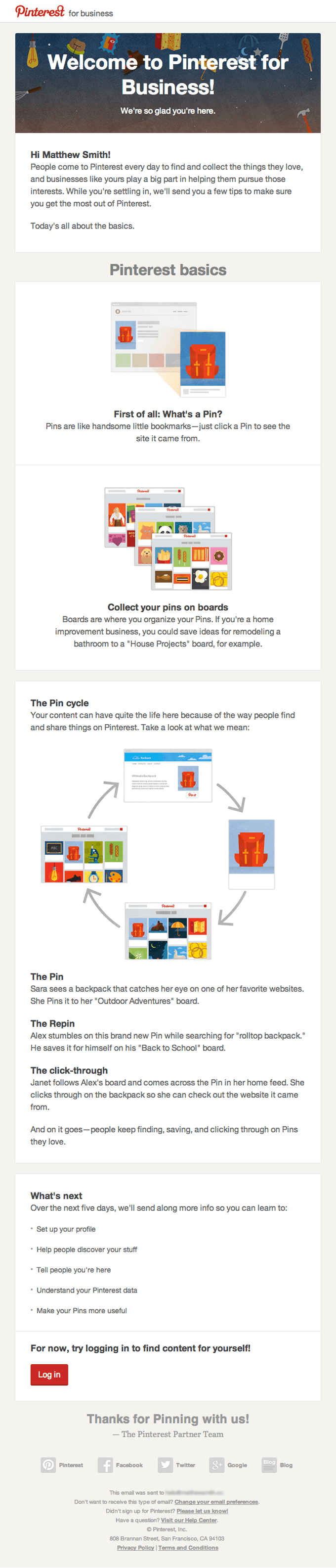 Business Onboarding Email Design from Pinterest Business Division