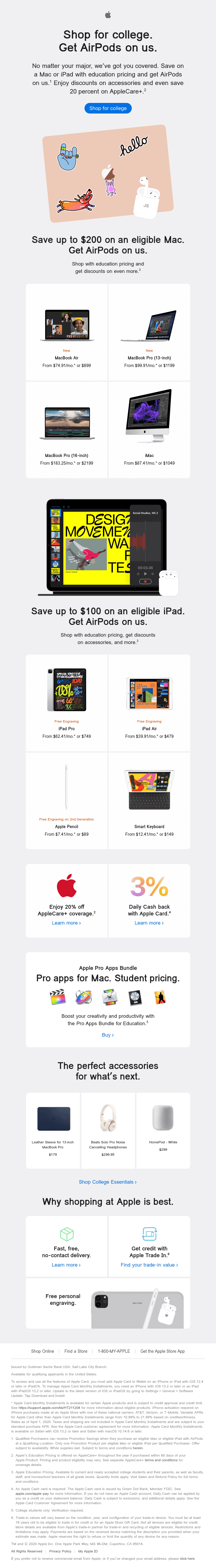 Buy a Mac or iPad for college. Get AirPods on us.
