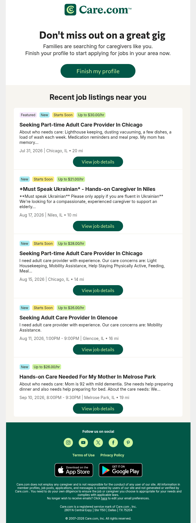 Finish signing up for Care.com to see jobs near you