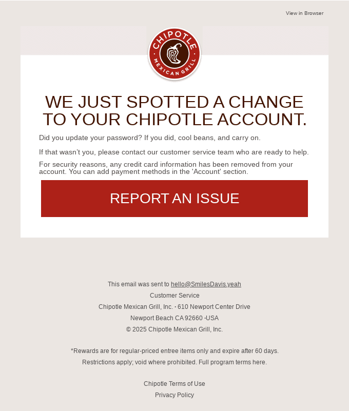 Changes were made to your Chipotle account
