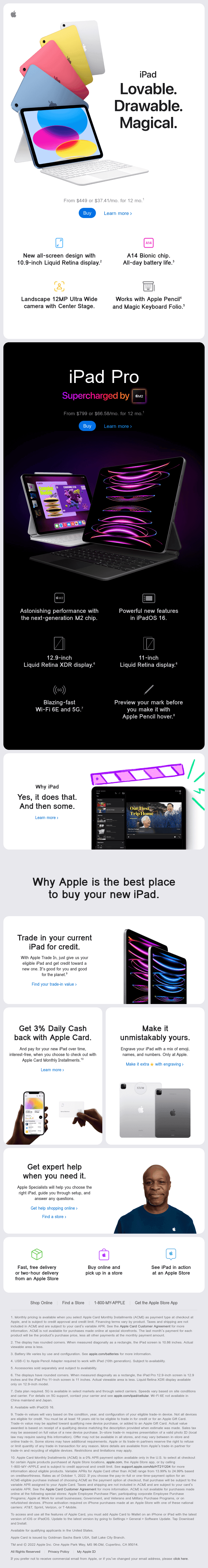 Check out the new iPad and iPad Pro. Now available.
