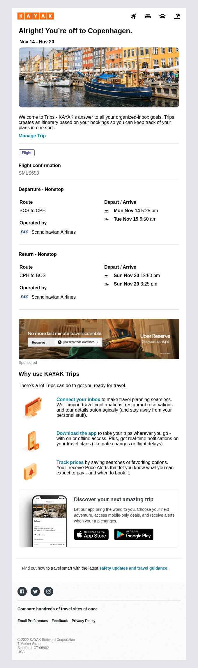 🗒 Check out your travel plans to Copenhagen.