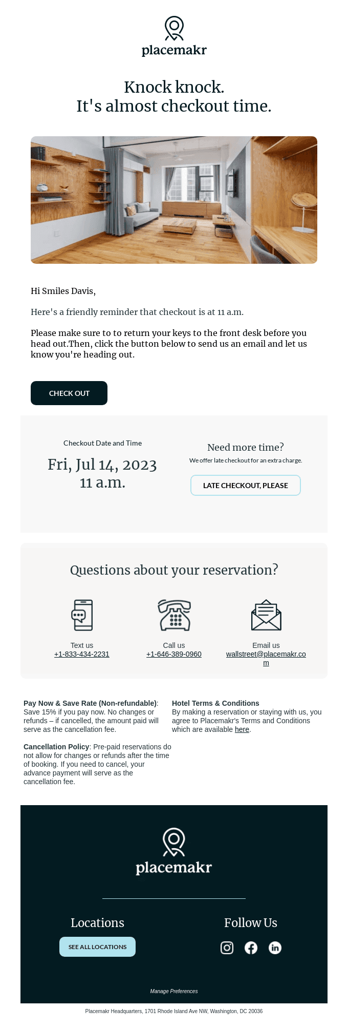 Checkout instructions for Placemakr Wall Street