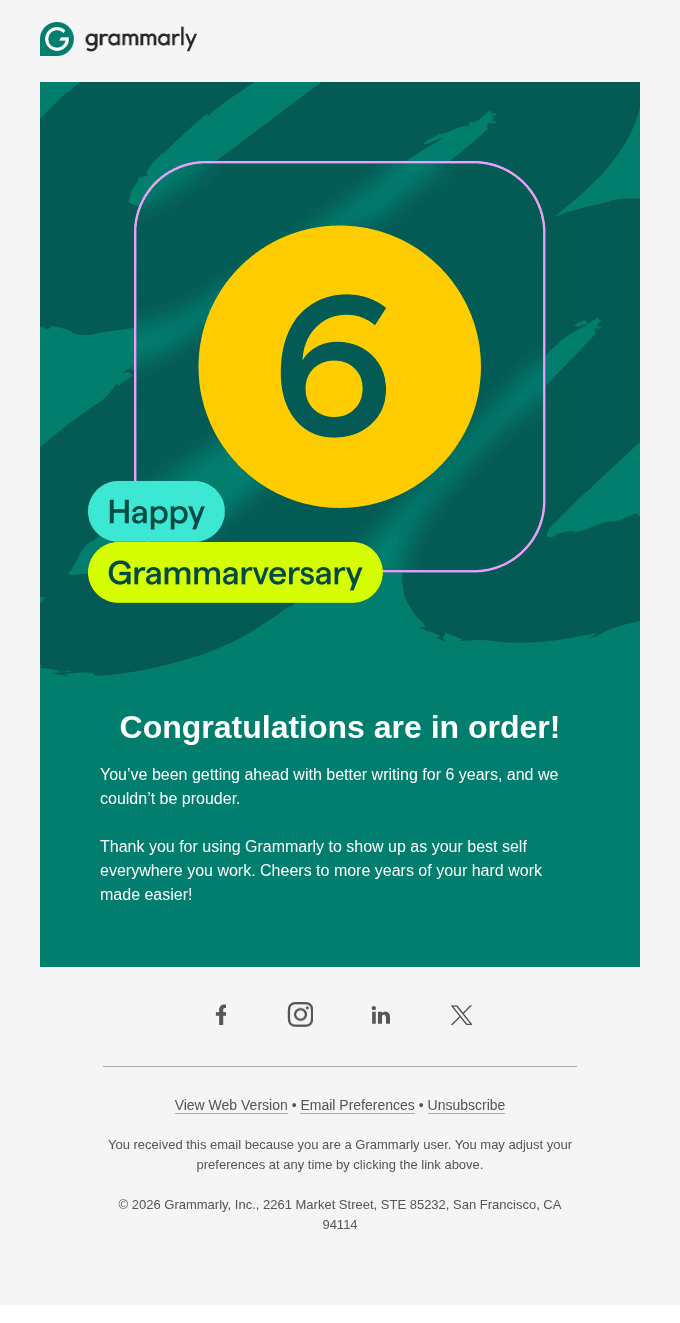 Cheers to 6 Years with Grammarly