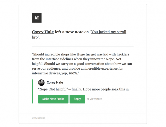 Comment Update Email Design from Medium