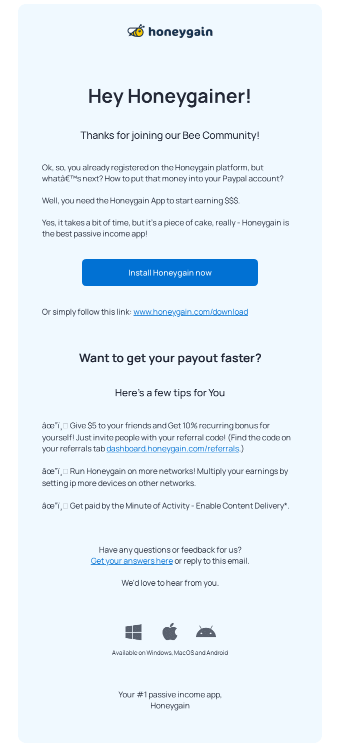 Complete you Honeygain setup to start earning! | Honeygain
