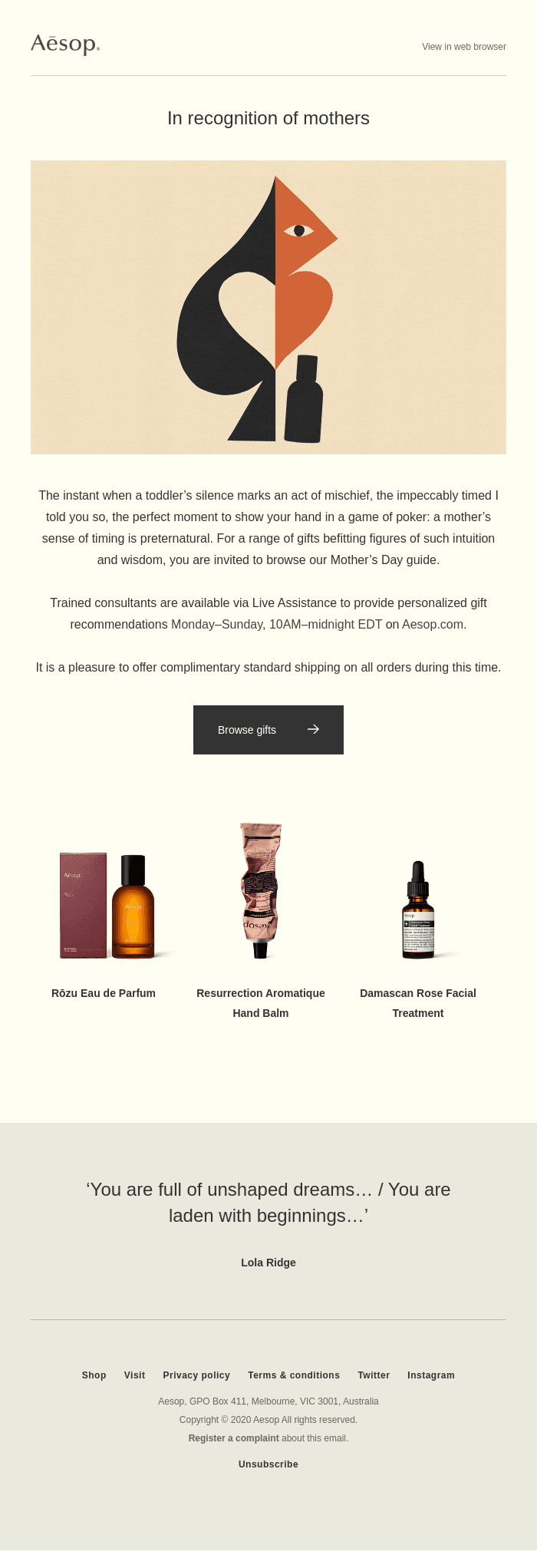 Complimentary shipping on gifts for beloved mothers