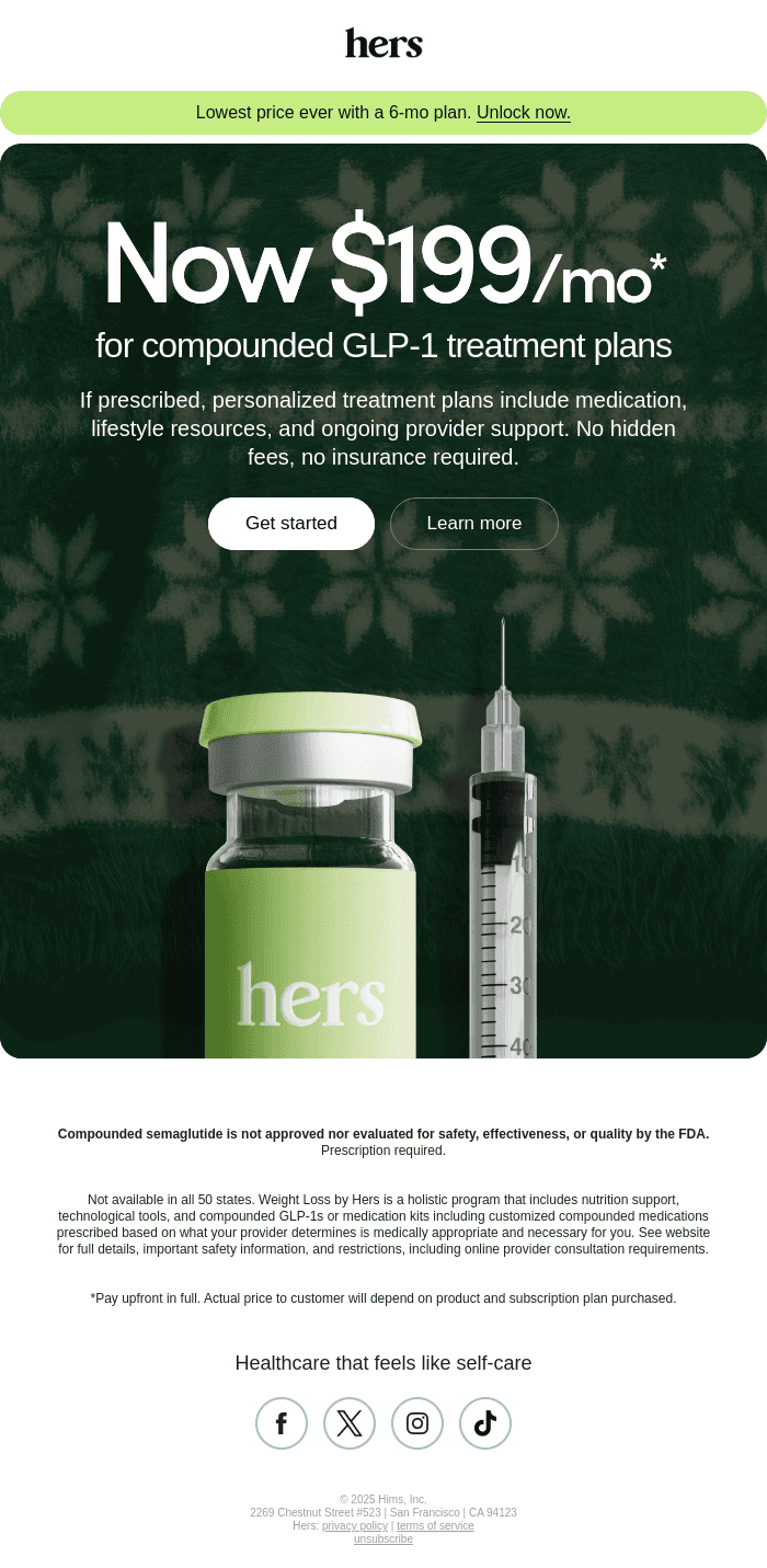Compounded GLP-1 plans now $300 less from hers - Desktop Email View